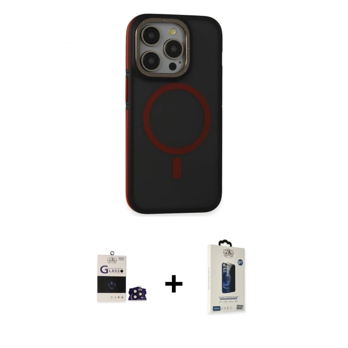 MARSİLYAN™- iPhone 14 Pro Max Kılıf Ahenk Form Serisi - Siyah Bilvis Hayalet Cam Ekran Koruyucu + Bilvis Titan Kamera Lens - DNMR