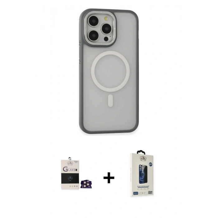 MARSİLYAN™- iPhone 14 Pro Max Kılıf Ahenk Form Serisi - Siyah Bilvis Hayalet Cam Ekran Koruyucu + Bilvis Titan Kamera Lens - GD