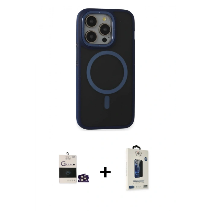 MARSİLYAN™- iPhone 14 Pro Max Kılıf Ahenk Form Serisi - Siyah Bilvis Hayalet Cam Ekran Koruyucu + Bilvis Titan Kamera Lens - GD