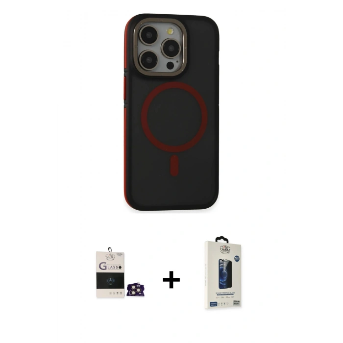 MARSİLYAN™- iPhone 14 Pro Max Kılıf Ahenk Form Serisi - Siyah Bilvis Hayalet Cam Ekran Koruyucu + Bilvis Titan Kamera Lens - GD