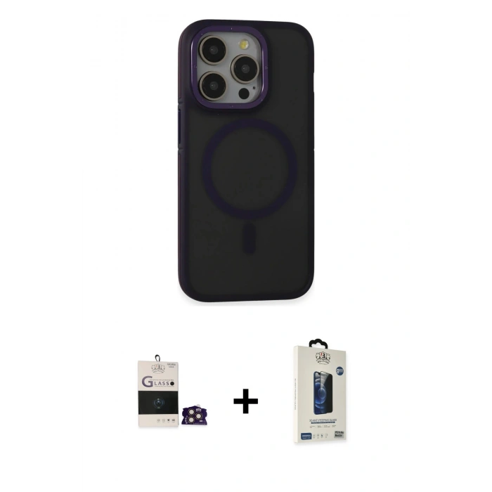 MARSİLYAN™- iPhone 14 Pro Max Kılıf Ahenk Form Serisi - Siyah Bilvis Hayalet Cam Ekran Koruyucu + Bilvis Titan Kamera Lens - GD