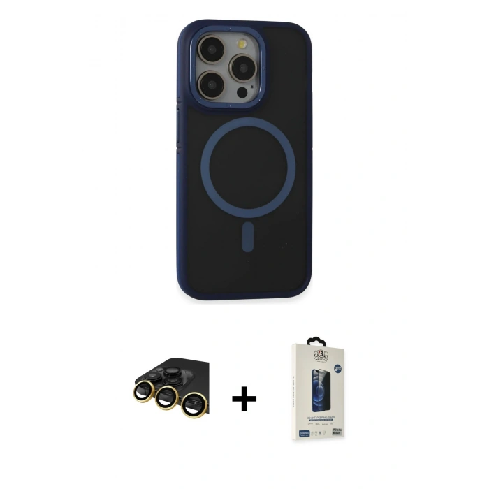MARSİLYAN™- iPhone 14 Pro Max Kılıf Ahenk Form Serisi - Siyah Bilvis Hayalet Cam Ekran Koruyucu + Raze Metal Kamera Lens - GD