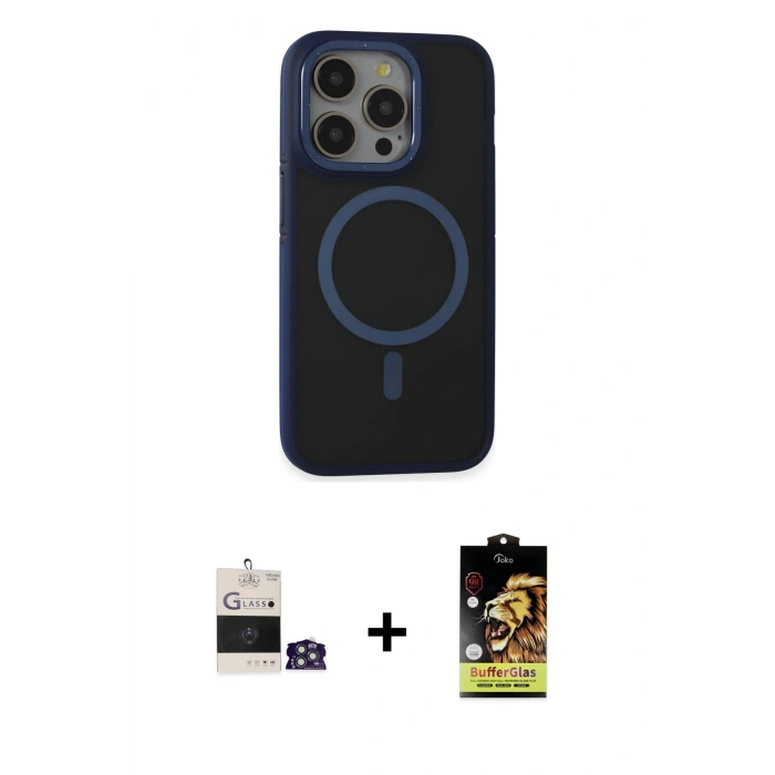 MARSİLYAN™- iPhone 14 Pro Max Kılıf Ahenk Form Serisi - Siyah Buffer Cam Ekran Koruyucu + Bilvis Titan Kamera Lens - GS