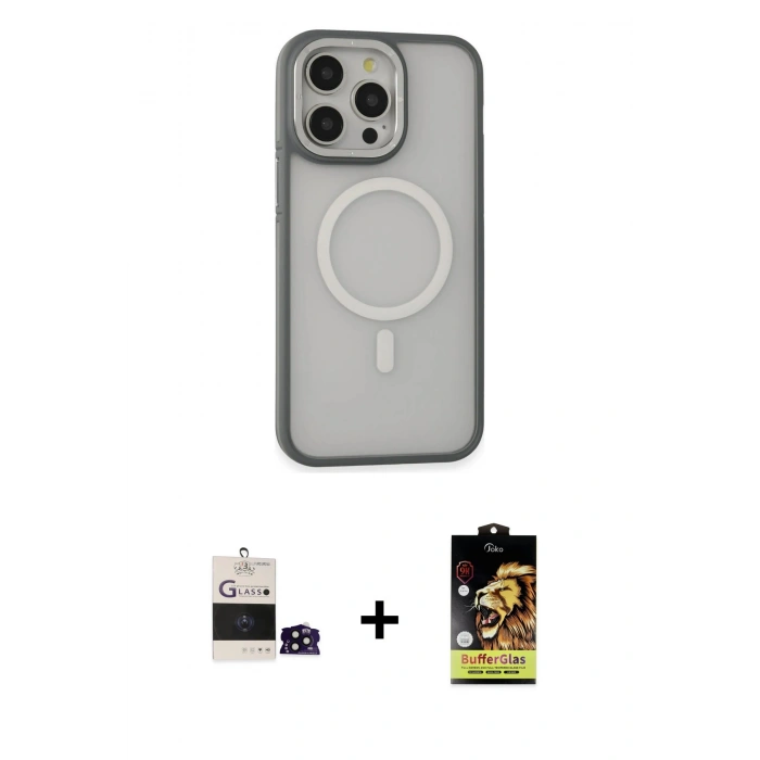 MARSİLYAN™- iPhone 14 Pro Max Kılıf Ahenk Form Serisi - Siyah Buffer Cam Ekran Koruyucu + Bilvis Titan Kamera Lens - SH