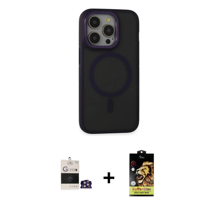 MARSİLYAN™- iPhone 14 Pro Max Kılıf Ahenk Form Serisi - Siyah Buffer Cam Ekran Koruyucu + Bilvis Titan Kamera Lens - GS