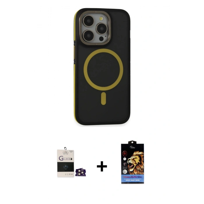 MARSİLYAN™- iPhone 14 Pro Max Kılıf Ahenk Form Serisi - Siyah Buffer Hayalet Cam Ekran Koruyucu + Bilvis Titan Kamera Lens - GD