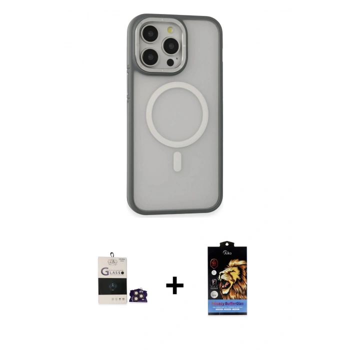 MARSİLYAN™- iPhone 14 Pro Max Kılıf Ahenk Form Serisi - Siyah Buffer Hayalet Cam Ekran Koruyucu + Bilvis Titan Kamera Lens - GD