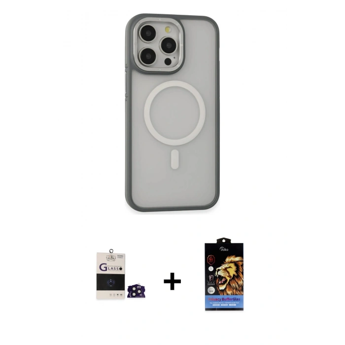 MARSİLYAN™- iPhone 14 Pro Max Kılıf Ahenk Form Serisi - Siyah Buffer Hayalet Cam Ekran Koruyucu + Bilvis Titan Kamera Lens - DNMR