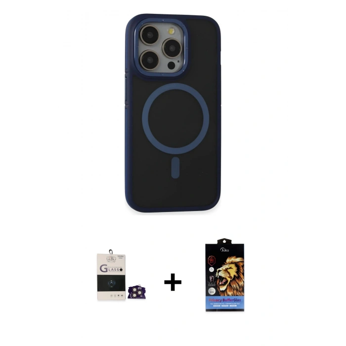 MARSİLYAN™- iPhone 14 Pro Max Kılıf Ahenk Form Serisi - Siyah Buffer Hayalet Cam Ekran Koruyucu + Bilvis Titan Kamera Lens - GD
