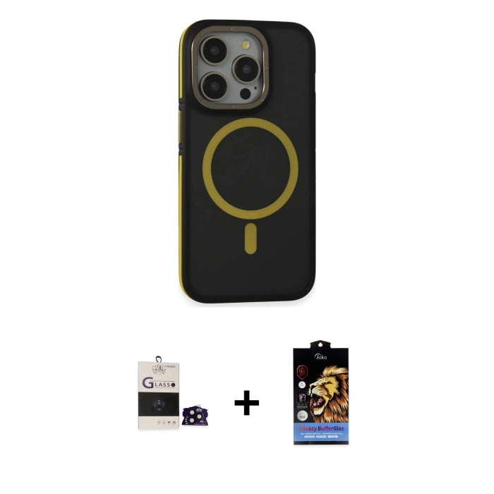 MARSİLYAN™- iPhone 14 Pro Max Kılıf Ahenk Form Serisi - Siyah Buffer Hayalet Cam Ekran Koruyucu + Bilvis Titan Kamera Lens - SH