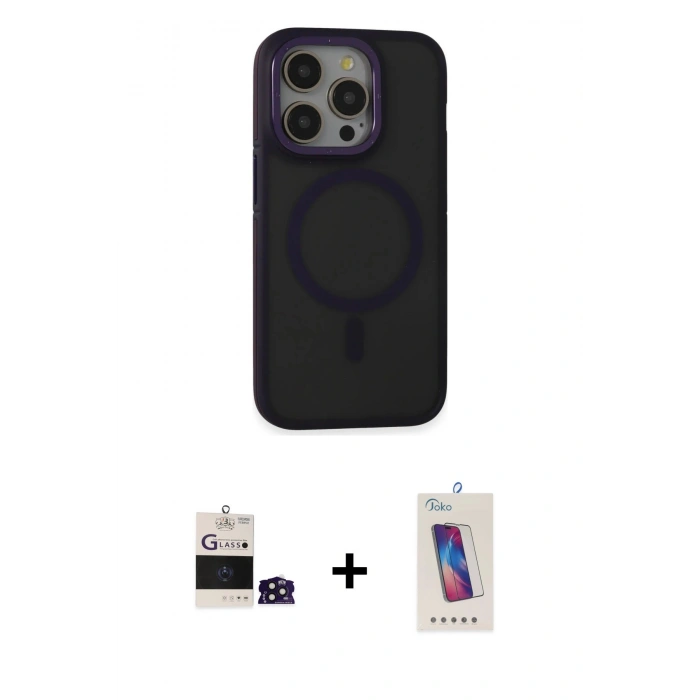 MARSİLYAN™- iPhone 14 Pro Max Kılıf Ahenk Form Serisi - Siyah Joko 5D Cam + Bilvis Titan Kamera Lens - DNMR