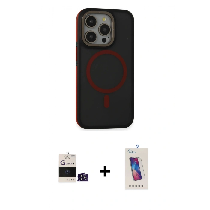 MARSİLYAN™- iPhone 14 Pro Max Kılıf Ahenk Form Serisi - Siyah Joko 5D Cam + Bilvis Titan Kamera Lens - DNMR