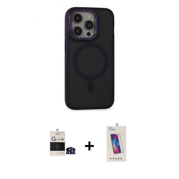 MARSİLYAN™- iPhone 14 Pro Max Kılıf Ahenk Form Serisi - Siyah Joko 5D Cam + Bilvis Titan Kamera Lens - SH