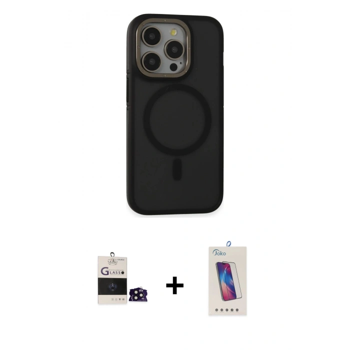 MARSİLYAN™- iPhone 14 Pro Max Kılıf Ahenk Form Serisi - Siyah Joko 5D Cam + Bilvis Titan Kamera Lens - SH