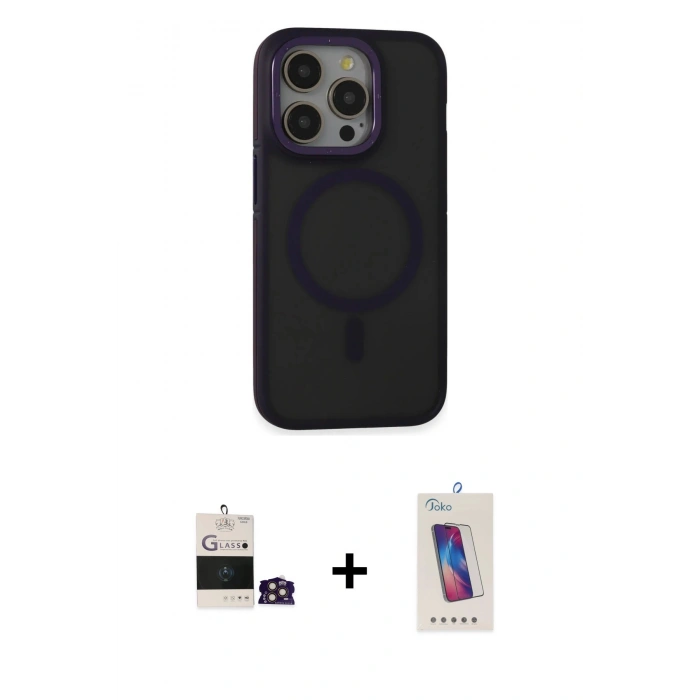 MARSİLYAN™- iPhone 14 Pro Max Kılıf Ahenk Form Serisi - Siyah Joko 5D Cam + Bilvis Titan Kamera Lens - GD