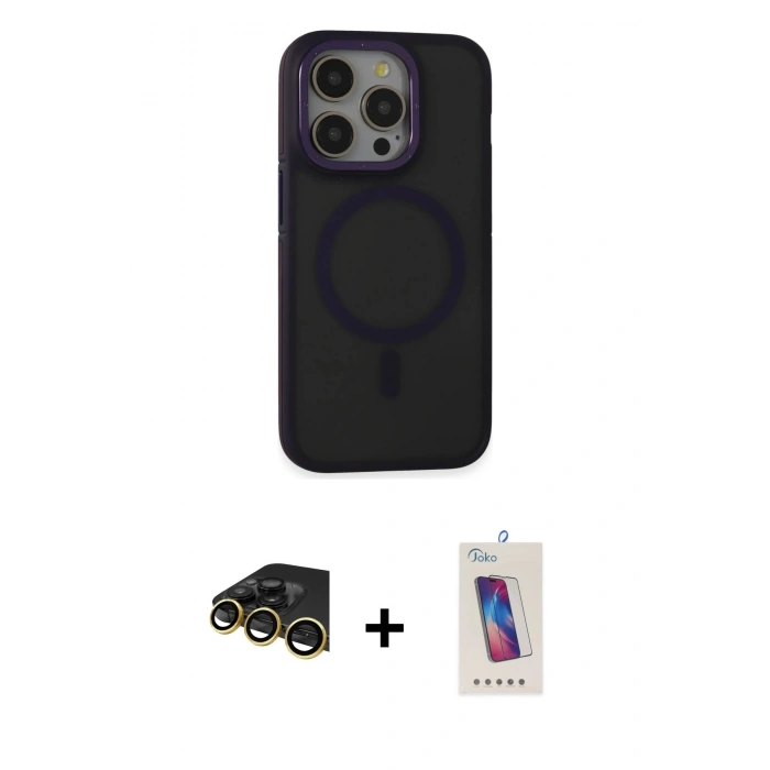 MARSİLYAN™- iPhone 14 Pro Max Kılıf Ahenk Form Serisi - Siyah Joko 5D Cam + Raze Metal Kamera Lens - GD