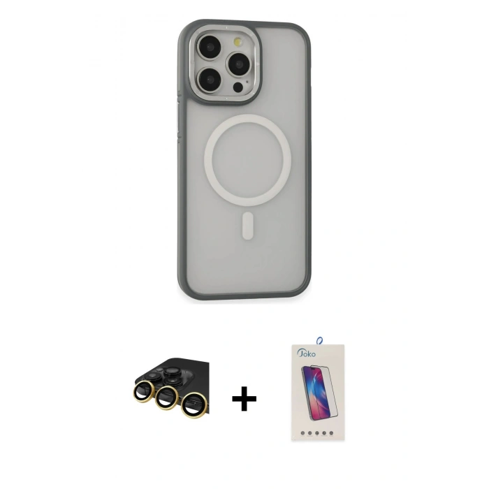 MARSİLYAN™- iPhone 14 Pro Max Kılıf Ahenk Form Serisi - Siyah Joko 5D Cam + Raze Metal Kamera Lens - GD
