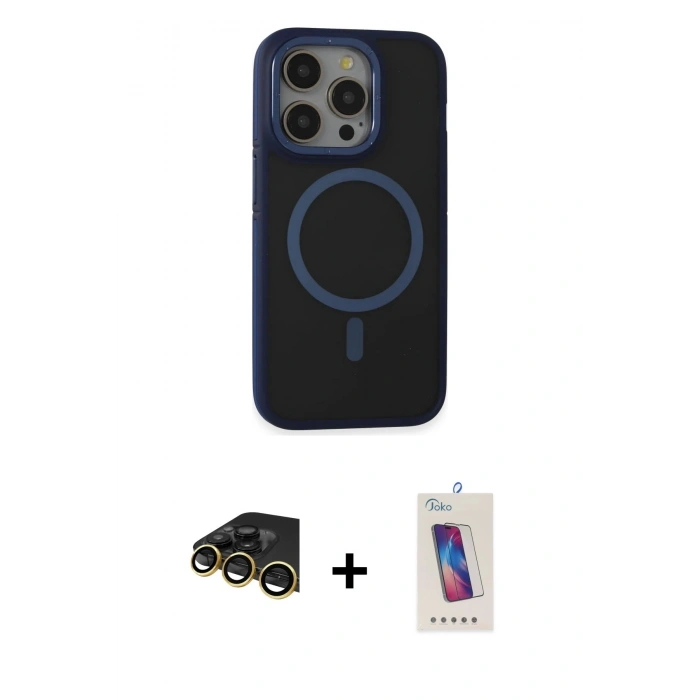 MARSİLYAN™- iPhone 14 Pro Max Kılıf Ahenk Form Serisi - Siyah Joko 5D Cam + Raze Metal Kamera Lens - GD