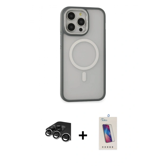 MARSİLYAN™- iPhone 14 Pro Max Kılıf Ahenk Form Serisi - Siyah Joko 5D Cam + Raze Metal Kamera Lens - GS