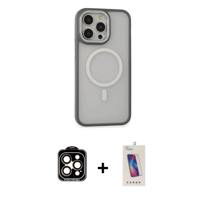 MARSİLYAN™- iPhone 14 Pro Max Kılıf Ahenk Form Serisi - Siyah Joko 5D Cam + PVD Metal Kamera Lens - TU