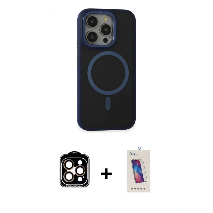 MARSİLYAN™- iPhone 14 Pro Max Kılıf Ahenk Form Serisi - Siyah Joko 5D Cam + PVD Metal Kamera Lens - TU