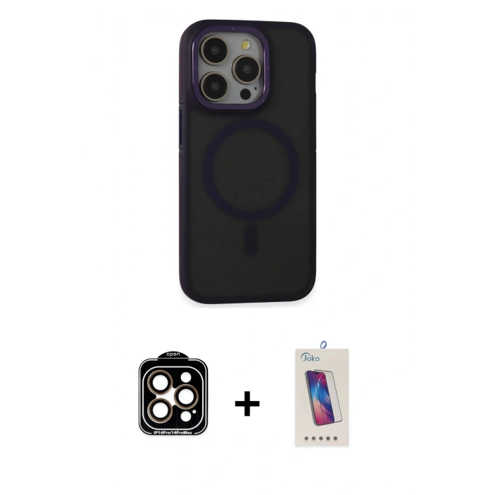 MARSİLYAN™- iPhone 14 Pro Max Kılıf Ahenk Form Serisi - Siyah Joko 5D Cam + PVD Metal Kamera Lens - TU