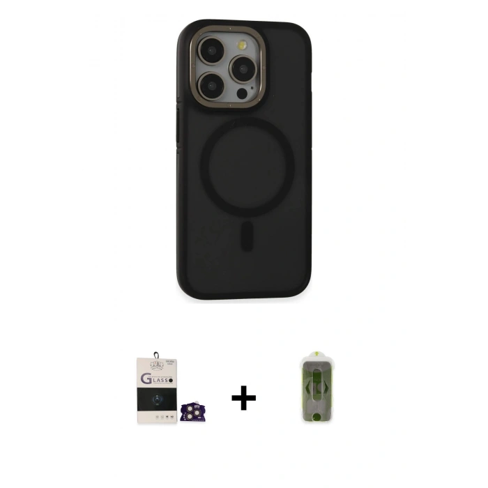 MARSİLYAN™- iPhone 14 Pro Max Kılıf Ahenk Form Serisi - Siyah Joko Magic 5D Hayalet Cam + Bilvis Titan Kamera Lens - GD