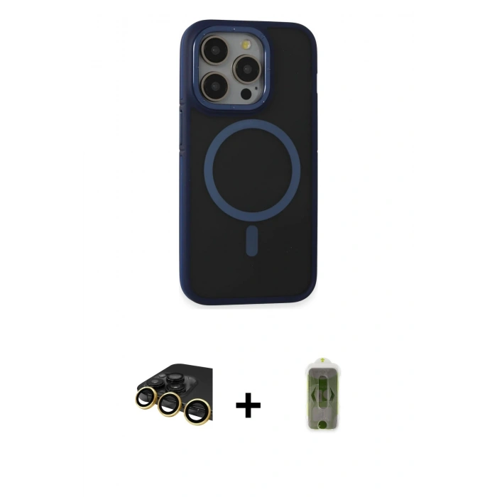 MARSİLYAN™- iPhone 14 Pro Max Kılıf Ahenk Form Serisi - Siyah Joko Magic 5D Hayalet Cam + Gold Raze Metal Kamera Lens