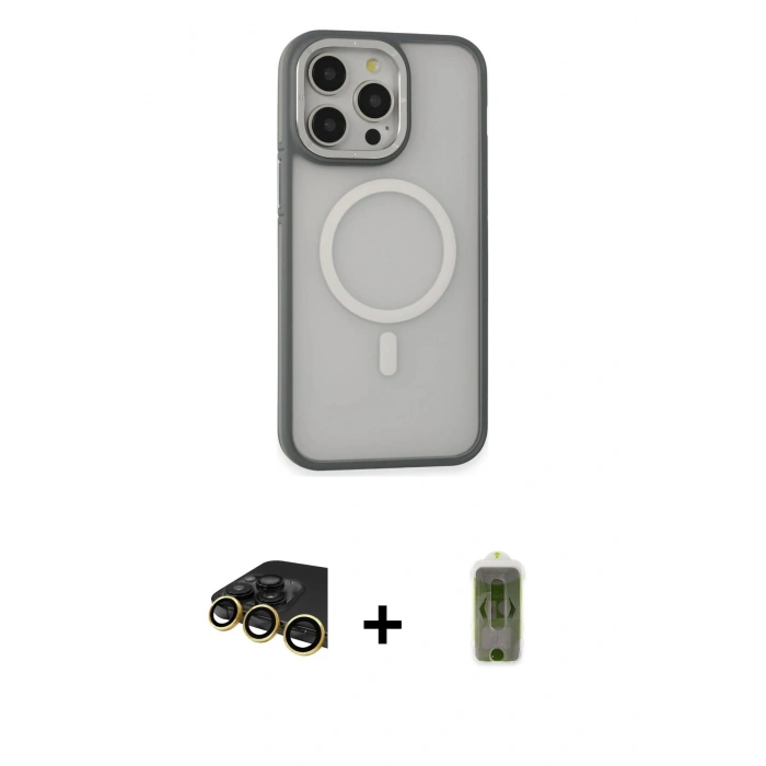 MARSİLYAN™- iPhone 14 Pro Max Kılıf Ahenk Form Serisi - Siyah Joko Magic 5D Hayalet Cam + Gold Raze Metal Kamera Lens