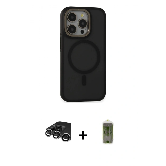 MARSİLYAN™- iPhone 14 Pro Max Kılıf Ahenk Form Serisi - Siyah Joko Magic 5D Hayalet Cam + Raze Metal Kamera Lens - GS