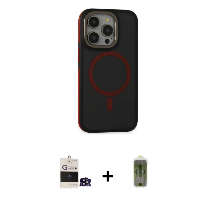 MARSİLYAN™- iPhone 14 Pro Max Kılıf Ahenk Form Serisi - Siyah Joko Magic 5D Hayalet Cam + Bilvis Titan Kamera Lens - SH