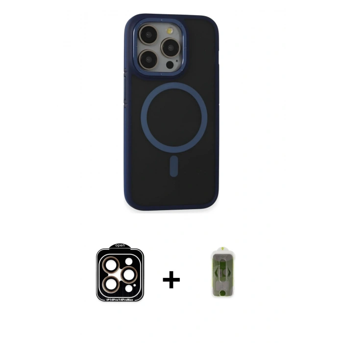 MARSİLYAN™- iPhone 14 Pro Max Kılıf Ahenk Form Serisi - Siyah Joko Magic 5D Hayalet Cam + Turuncu PVD Metal Kamera Lens
