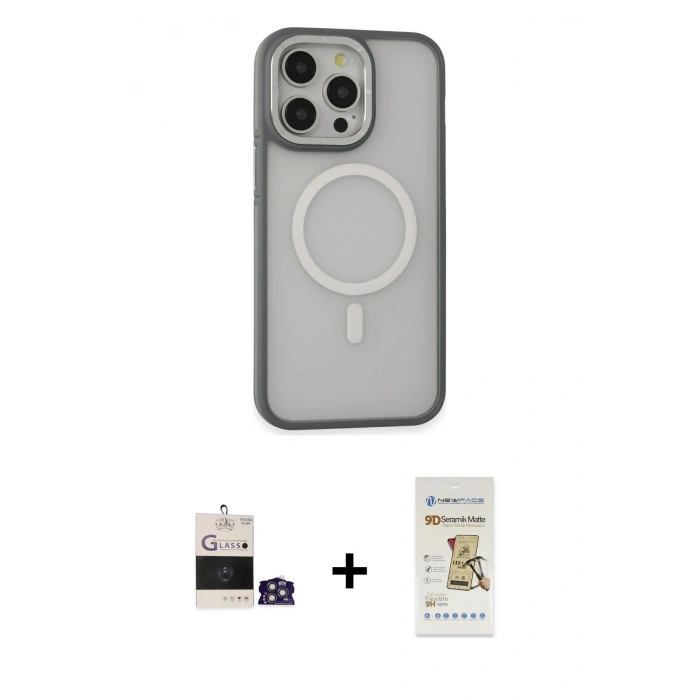 MARSİLYAN™- iPhone 14 Pro Max Kılıf Ahenk Form Serisi - Siyah Mat Seramik Nano Ekran Koruyucu + Bilvis Titan Kamera Lens - GS