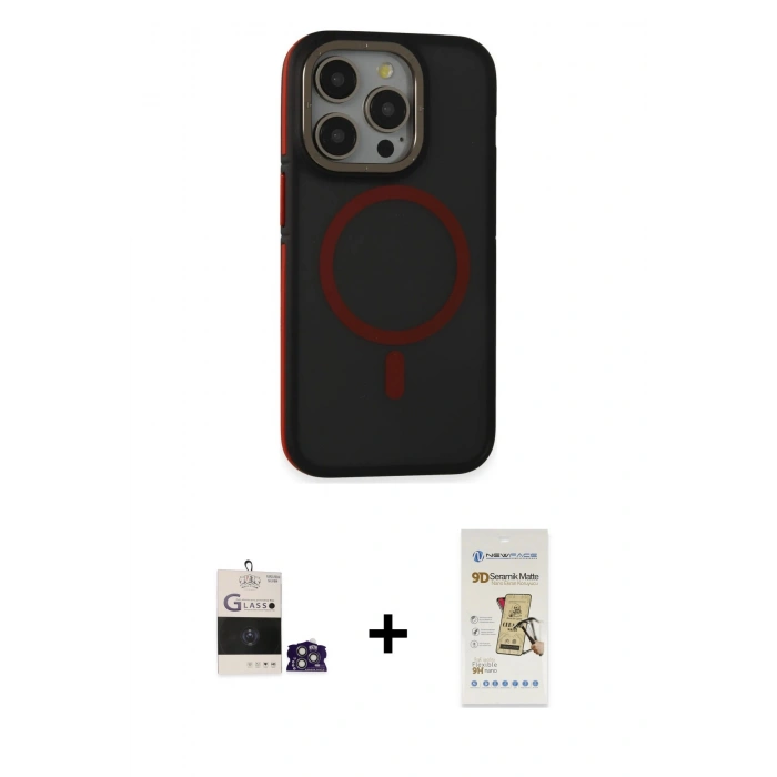 MARSİLYAN™- iPhone 14 Pro Max Kılıf Ahenk Form Serisi - Siyah Mat Seramik Nano Ekran Koruyucu + Bilvis Titan Kamera Lens - GS