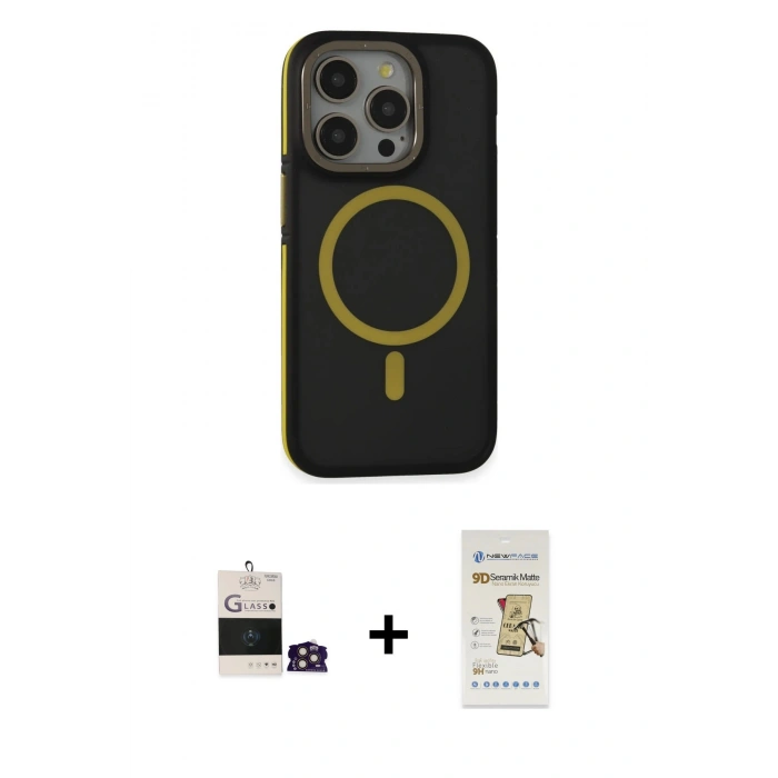 MARSİLYAN™- iPhone 14 Pro Max Kılıf Ahenk Form Serisi - Siyah Mat Seramik Nano Ekran Koruyucu + Bilvis Titan Kamera Lens - GD