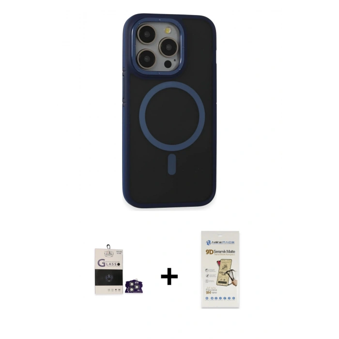 MARSİLYAN™- iPhone 14 Pro Max Kılıf Ahenk Form Serisi - Siyah Mat Seramik Nano Ekran Koruyucu + Bilvis Titan Kamera Lens - GS