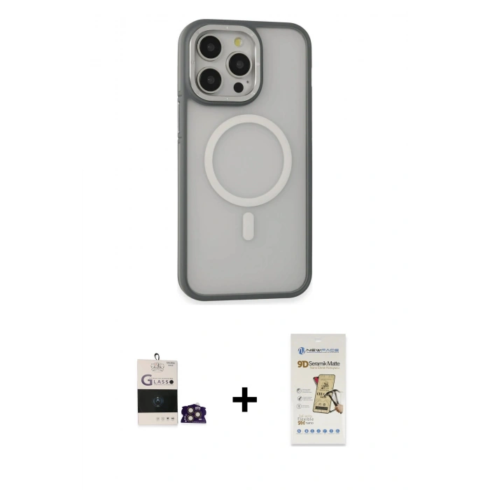 MARSİLYAN™- iPhone 14 Pro Max Kılıf Ahenk Form Serisi - Siyah Mat Seramik Nano Ekran Koruyucu + Bilvis Titan Kamera Lens - GD