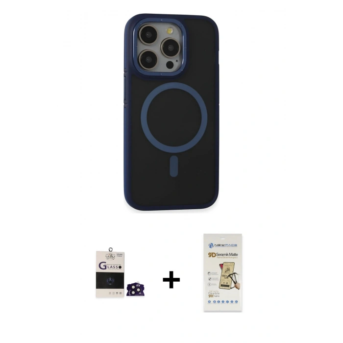MARSİLYAN™- iPhone 14 Pro Max Kılıf Ahenk Form Serisi - Siyah Mat Seramik Nano Ekran Koruyucu + Bilvis Titan Kamera Lens - DNMR