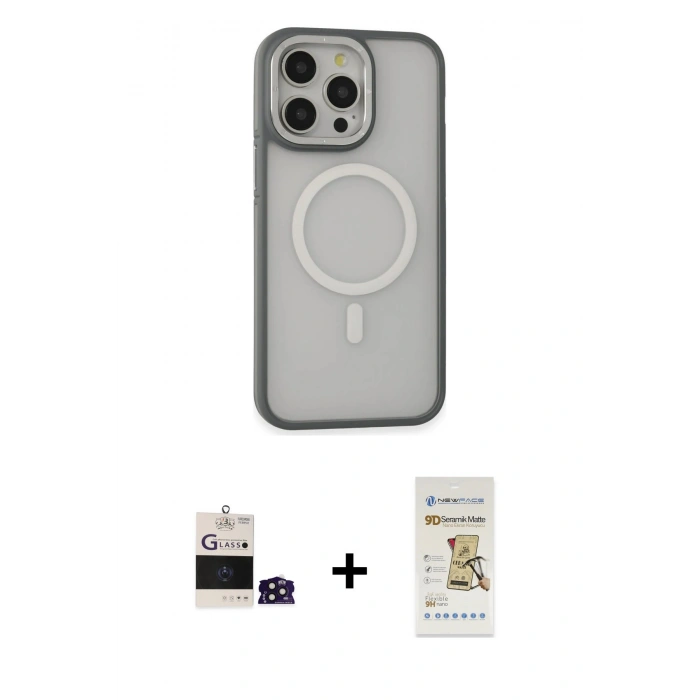 MARSİLYAN™- iPhone 14 Pro Max Kılıf Ahenk Form Serisi - Siyah Mat Seramik Nano Ekran Koruyucu + Bilvis Titan Kamera Lens - DNMR