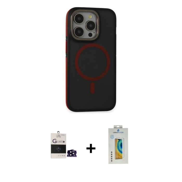 MARSİLYAN™- iPhone 14 Pro Max Kılıf Ahenk Form Serisi - Siyah Polymer Nano Ekran Koruyucu + Bilvis Titan Kamera Lens - SH