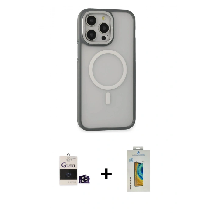 MARSİLYAN™- iPhone 14 Pro Max Kılıf Ahenk Form Serisi - Siyah Polymer Nano Ekran Koruyucu + Bilvis Titan Kamera Lens - SH
