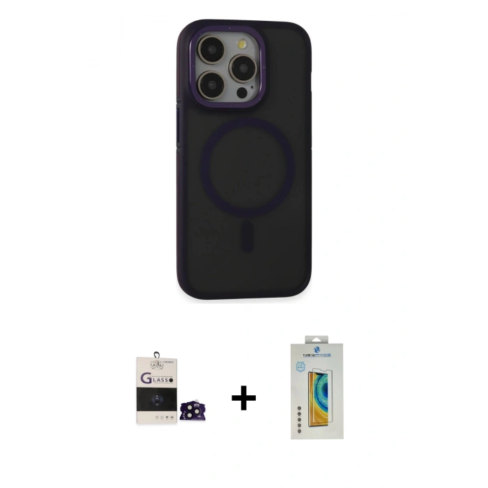 MARSİLYAN™- iPhone 14 Pro Max Kılıf Ahenk Form Serisi - Siyah Polymer Nano Ekran Koruyucu + Bilvis Titan Kamera Lens - SH