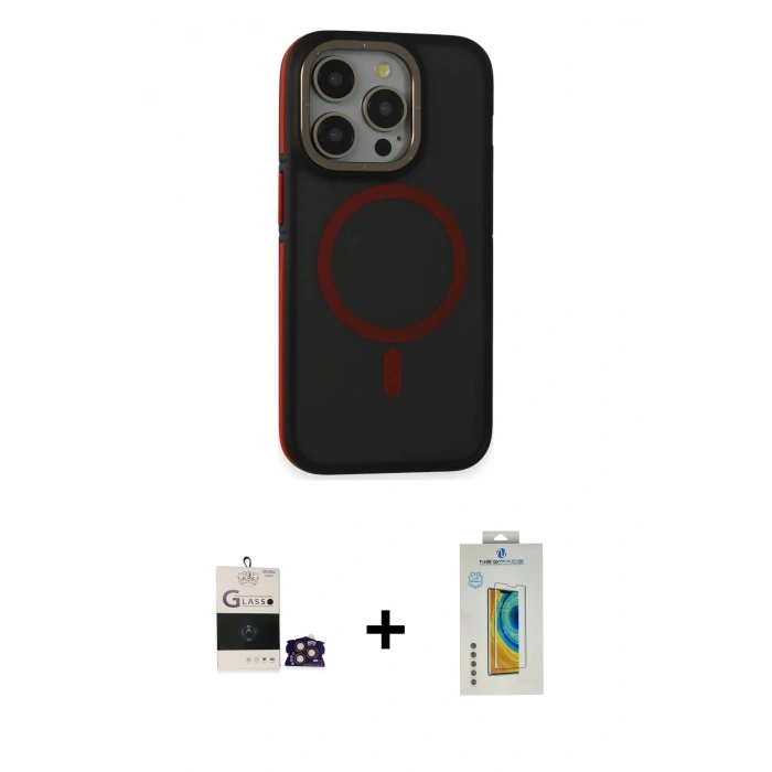 MARSİLYAN™- iPhone 14 Pro Max Kılıf Ahenk Form Serisi - Siyah Polymer Nano Ekran Koruyucu + Bilvis Titan Kamera Lens - GD