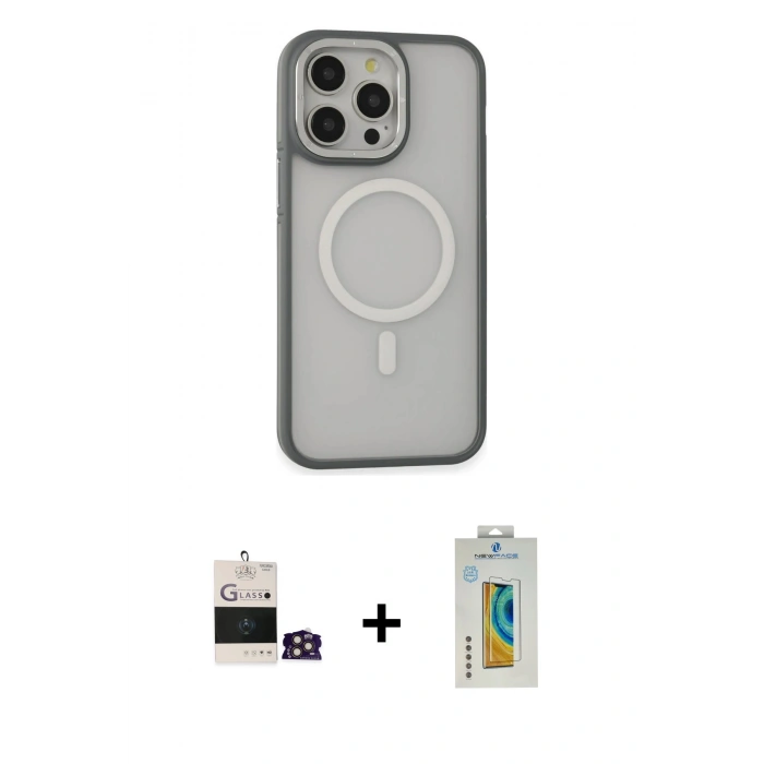 MARSİLYAN™- iPhone 14 Pro Max Kılıf Ahenk Form Serisi - Siyah Polymer Nano Ekran Koruyucu + Bilvis Titan Kamera Lens - GD