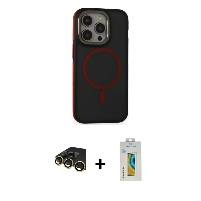 MARSİLYAN™- iPhone 14 Pro Max Kılıf Ahenk Form Serisi - Siyah Polymer Nano Ekran Koruyucu + Raze Metal Kamera Lens - GD