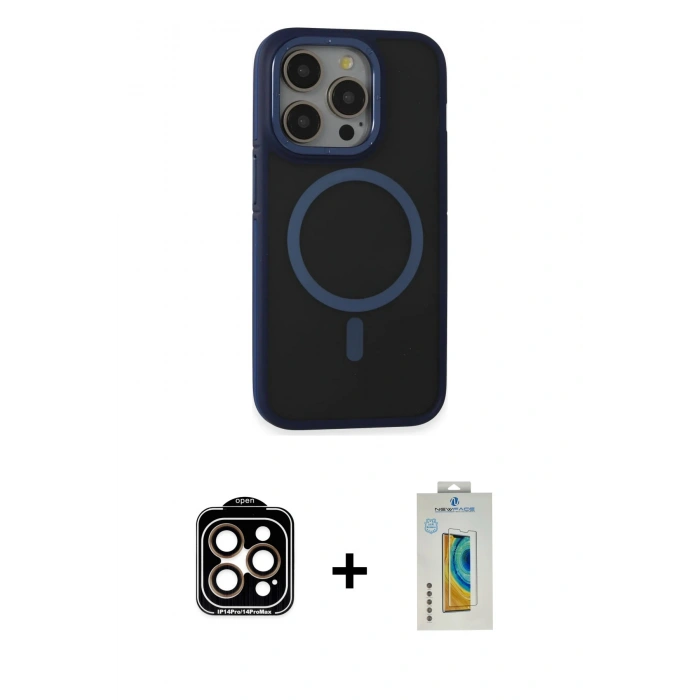 MARSİLYAN™- iPhone 14 Pro Max Kılıf Ahenk Form Serisi - Siyah Polymer Nano Ekran Koruyucu + PVD Metal Kamera Lens - TU