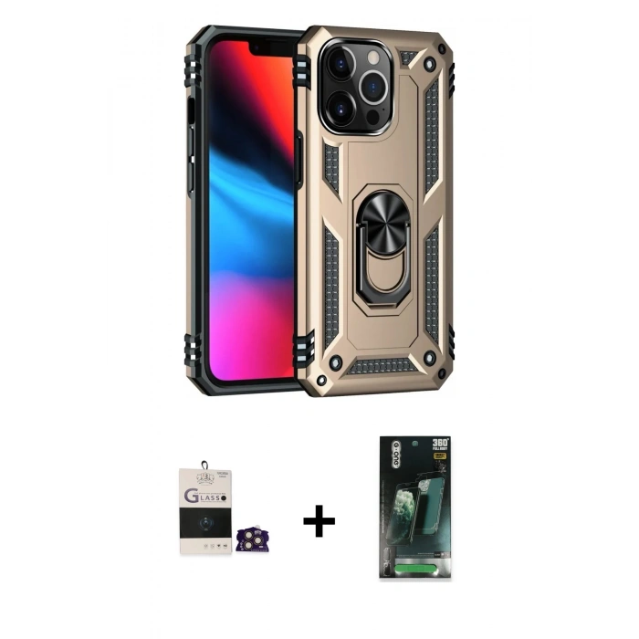MARSİLYAN™- iPhone 14 Pro Max Kılıf Ahenk Klasik Koleksiyonu - Şeffaf 360 Full Body Arka Koruyucu + Bilvis Titan Kamera Lens - GD