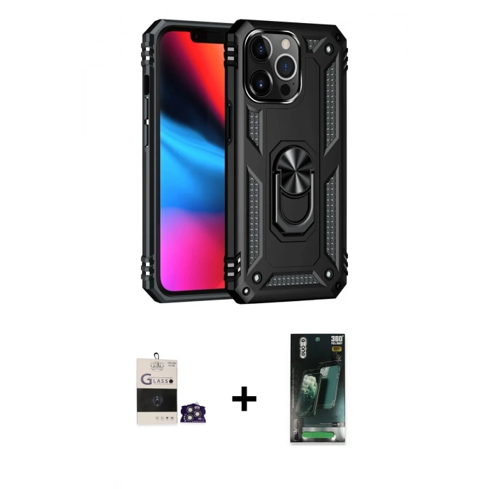 MARSİLYAN™- iPhone 14 Pro Max Kılıf Ahenk Klasik Koleksiyonu - Şeffaf 360 Full Body Arka Koruyucu + Bilvis Titan Kamera Lens - GS