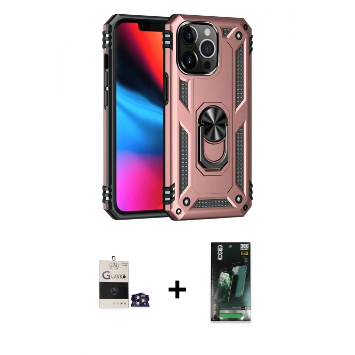 MARSİLYAN™- iPhone 14 Pro Max Kılıf Ahenk Klasik Koleksiyonu - Şeffaf 360 Full Body Arka Koruyucu + Bilvis Titan Kamera Lens - GS