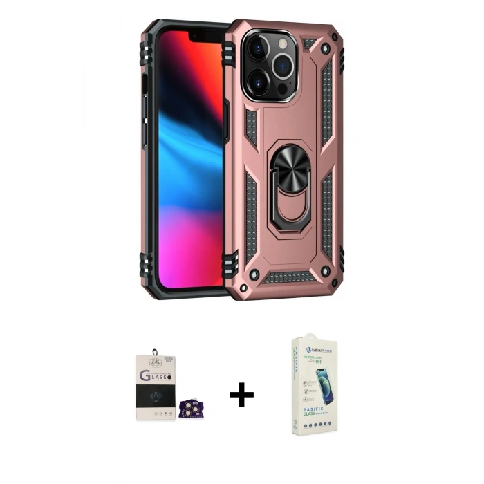 MARSİLYAN™- iPhone 14 Pro Max Kılıf Ahenk Klasik Koleksiyonu - Şeffaf Pasifik Cam Ekran Koruyucu + Bilvis Titan Kamera Lens - GD